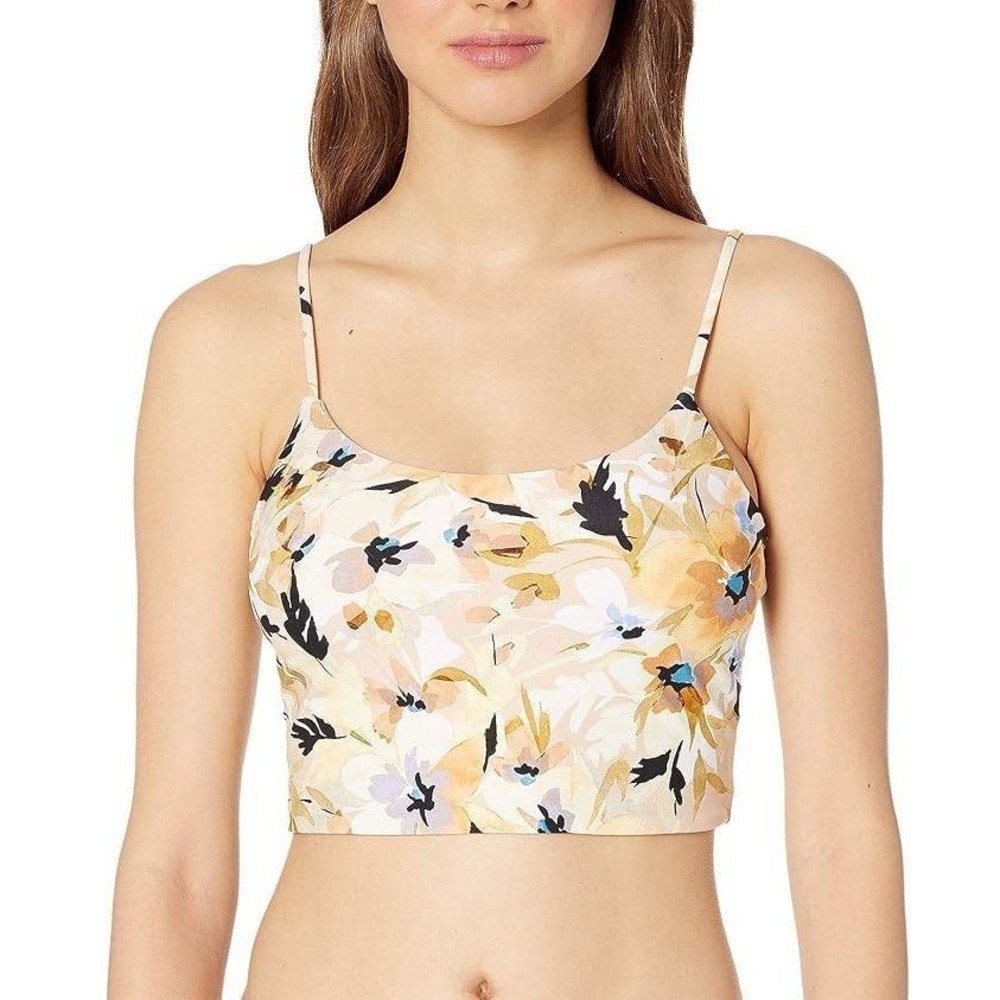 ONeill Leah Mid Bralette Floral Bikini Swim Top Peach Yellow Women's size XS